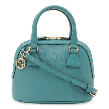 Gucci Interlocking G 2-Way Shoulder Bag Crossbody Leather Emerald Blue Gold