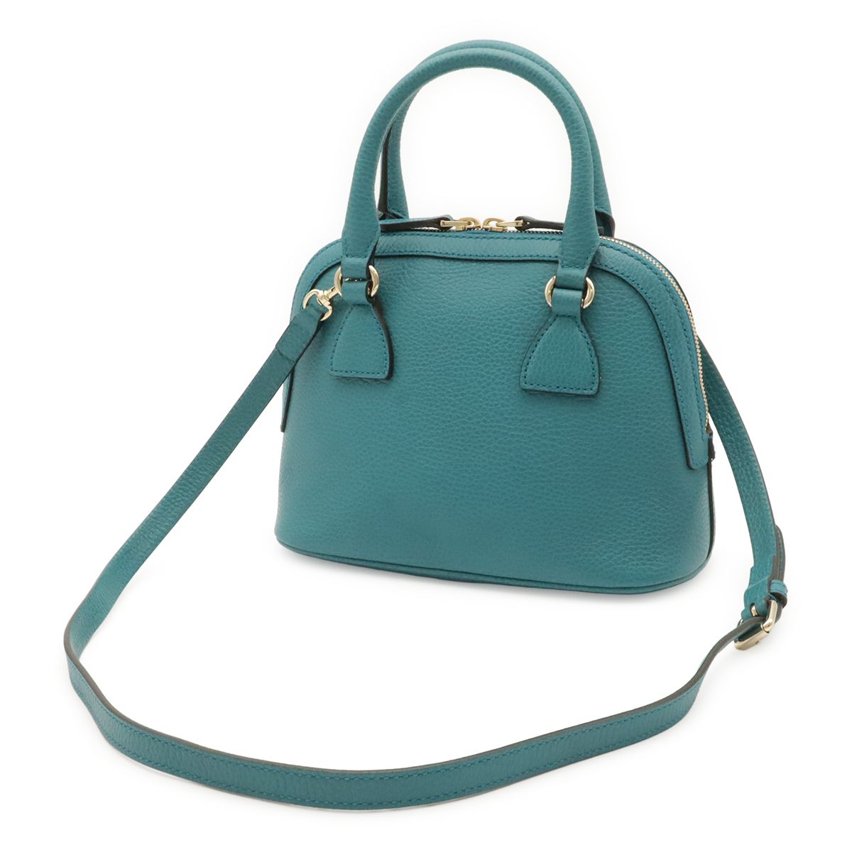 Gucci Interlocking G 2-Way Shoulder Bag Crossbody Leather Emerald Blue Gold — view 2