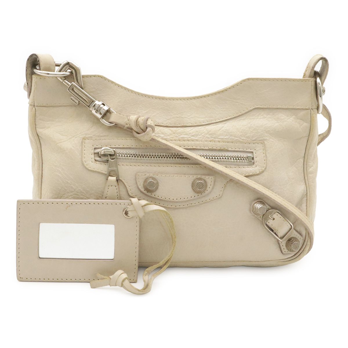 Balenciaga Giant Hip Shoulder Bag Pochette 2-Way Clutch Leather Ivory Silver