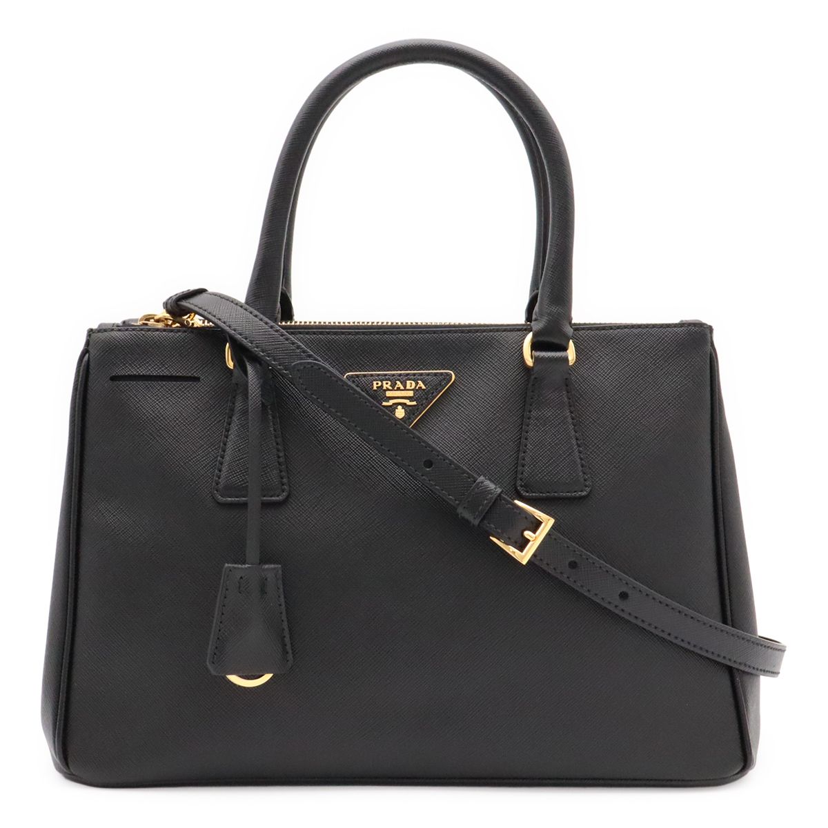 Prada Triangle Logo Galleria Midi Handbag 2-Way Shoulder Saffiano Leather Nero