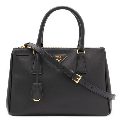 Prada Triangle Logo Galleria Midi Handbag 2-Way Shoulder Saffiano Leather Nero