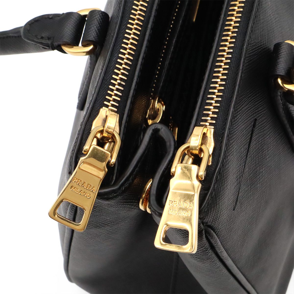 Prada Triangle Logo Galleria Midi Handbag 2-Way Shoulder Saffiano Leather Nero — view 6