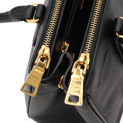 Prada Triangle Logo Galleria Midi Handbag 2-Way Shoulder Saffiano Leather Nero — view 6