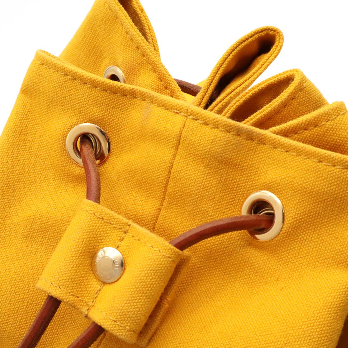 Hermes Polochon Mimile GM Shoulder Bag Drawstring Canvas Leather Yellow — view 4