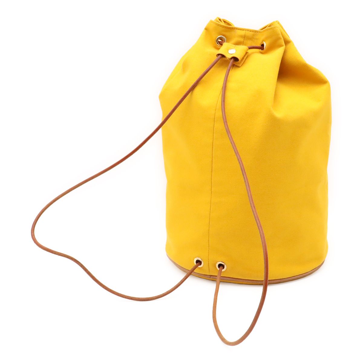 Hermes Polochon Mimile GM Shoulder Bag Drawstring Canvas Leather Yellow — view 2