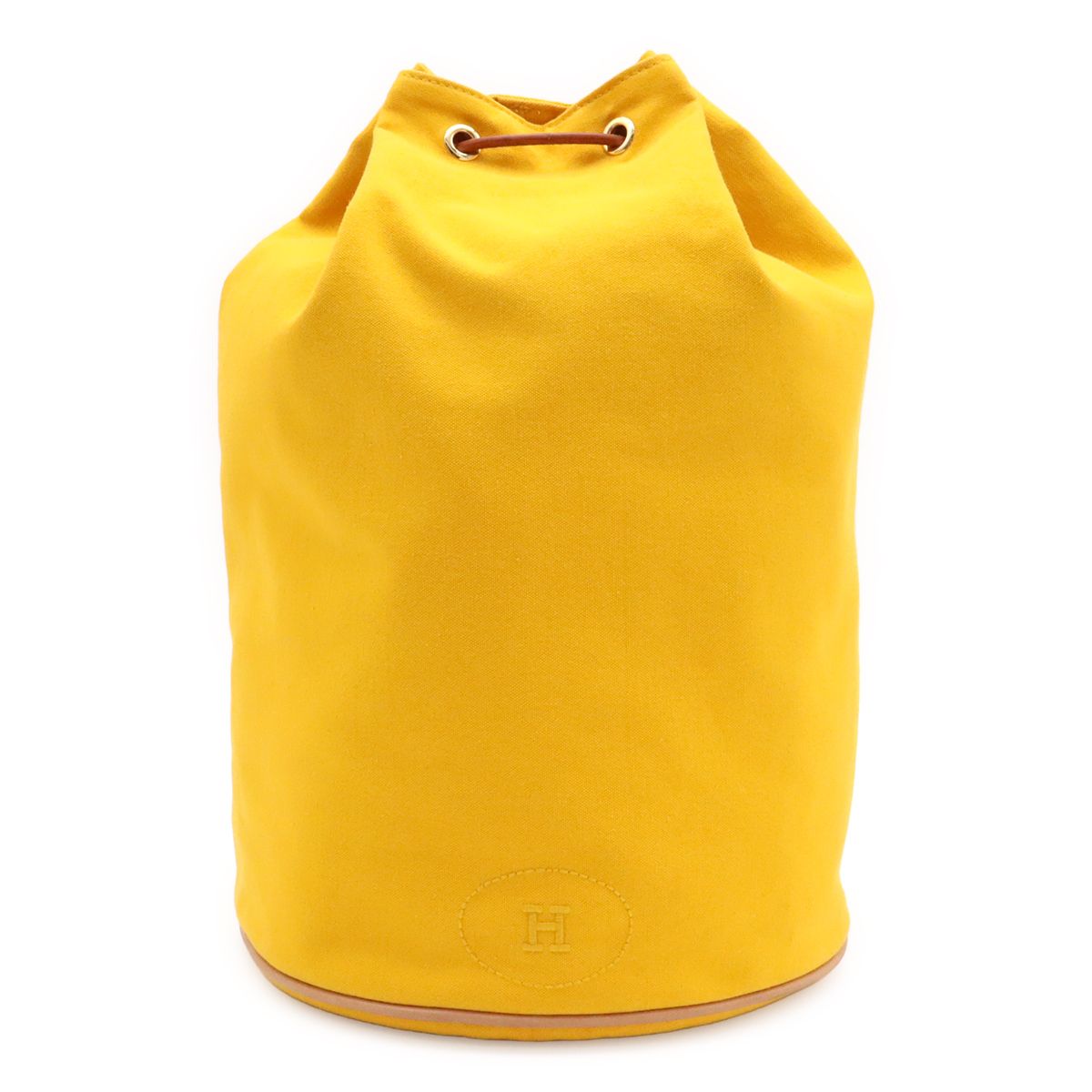 Hermes Polochon Mimile GM Shoulder Bag Drawstring Canvas Leather Yellow