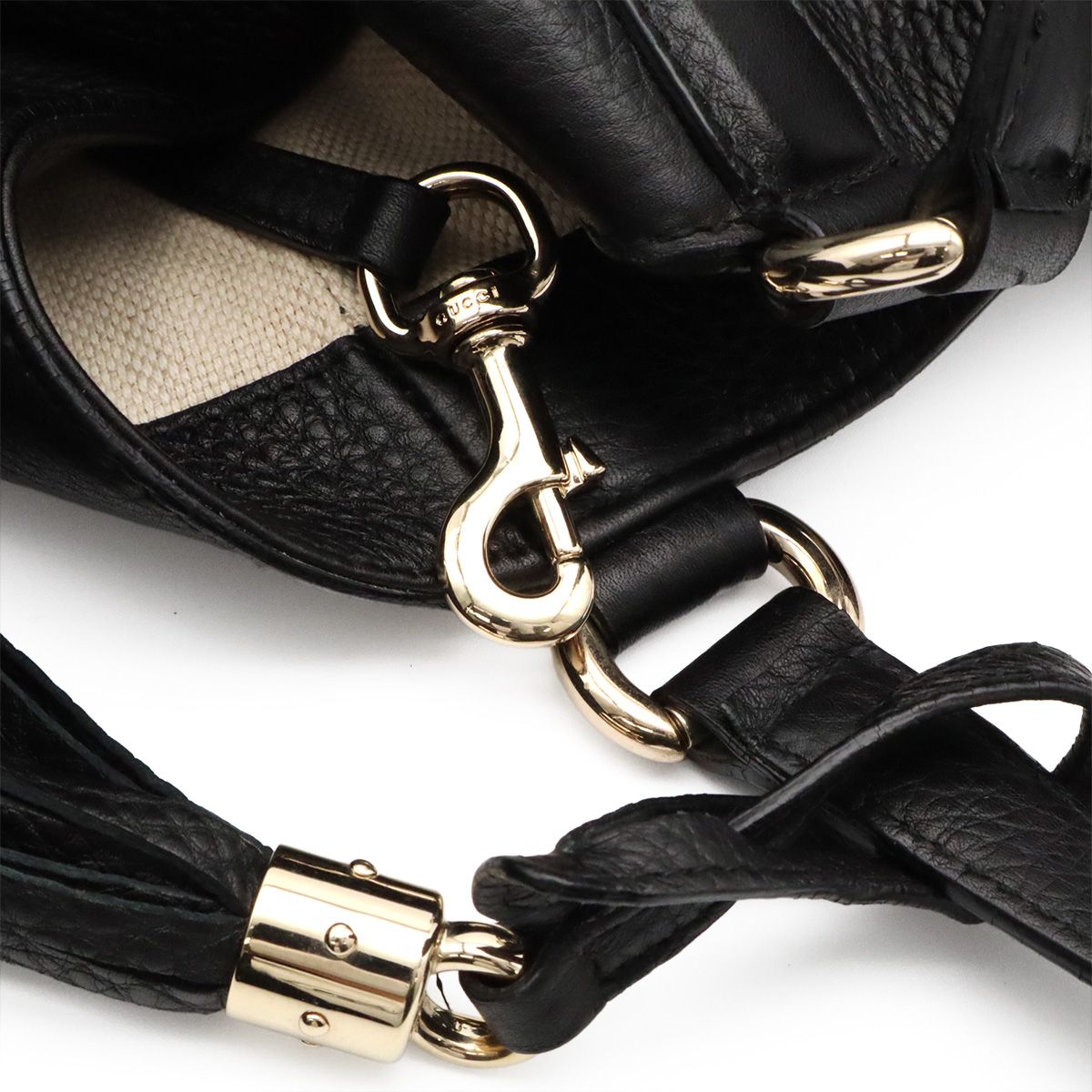 Gucci Soho Cellarius Tote Bag Shoulder Tassel Fringe Leather Black Gold — view 6