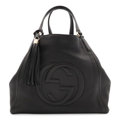 Gucci Soho Cellarius Tote Bag Shoulder Tassel Fringe Leather Black Gold