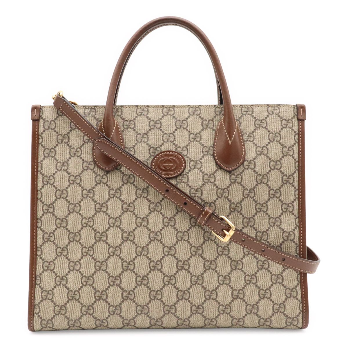 Gucci GG Small Tote Supreme 2-Way Shoulder Bag Crossbody Ivory Brown