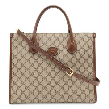 Gucci GG Small Tote Supreme 2-Way Shoulder Bag Crossbody Ivory Brown