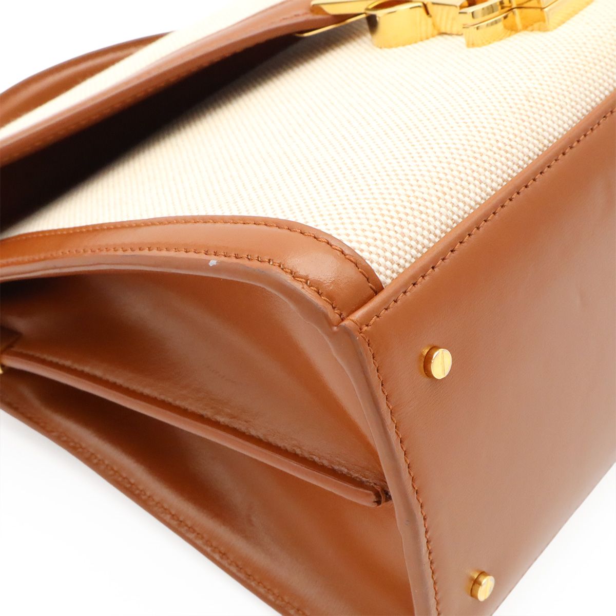 Saint Laurent Paris Cassandra Top Handle Bag Handbag Leather Natural Brown — view 3