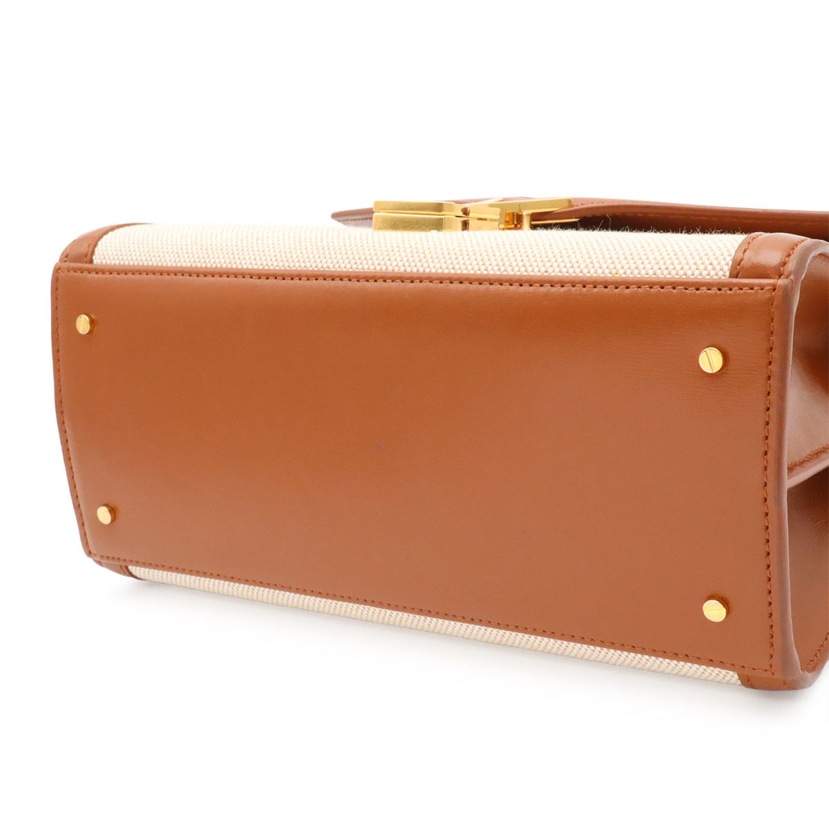 Saint Laurent Paris Cassandra Top Handle Bag Handbag Leather Natural Brown — view 6
