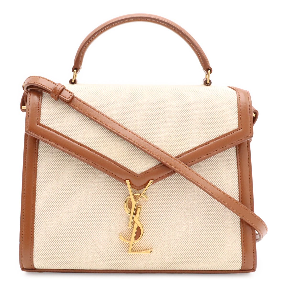 Saint Laurent Paris Cassandra Top Handle Bag Handbag Leather Natural Brown