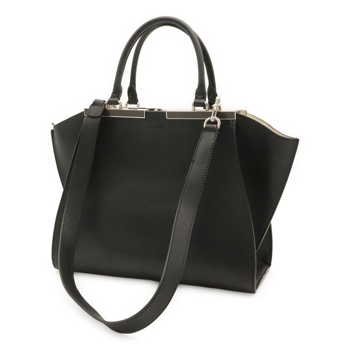 Fendi 2-Way Shoulder Bag Leather Black Silver — view 2