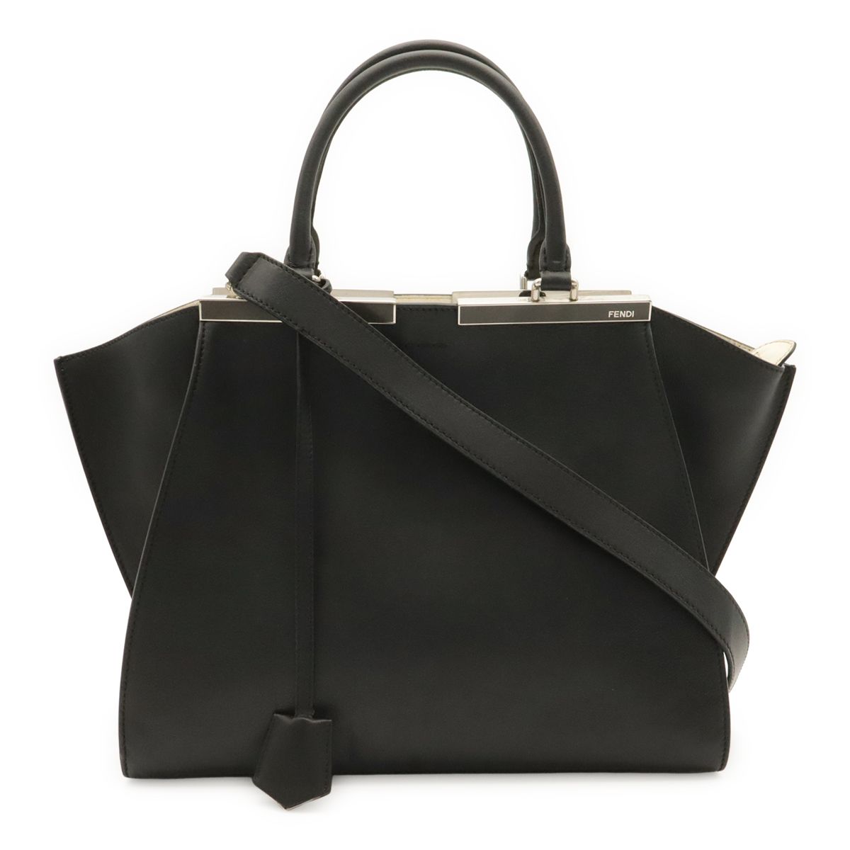 Fendi 2-Way Shoulder Bag Leather Black Silver