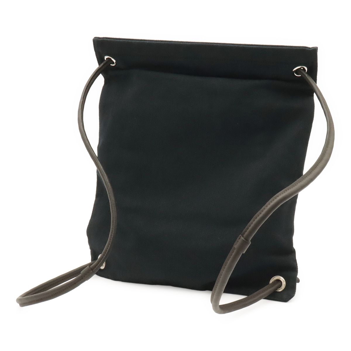 Hermes Sac Aline Backpack 2-Way Shoulder Bag Toile Chevron Leather Black Brown — view 2