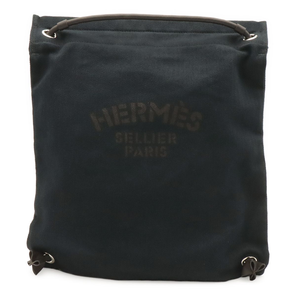 Hermes Sac Aline Backpack 2-Way Shoulder Bag Toile Chevron Leather Black Brown