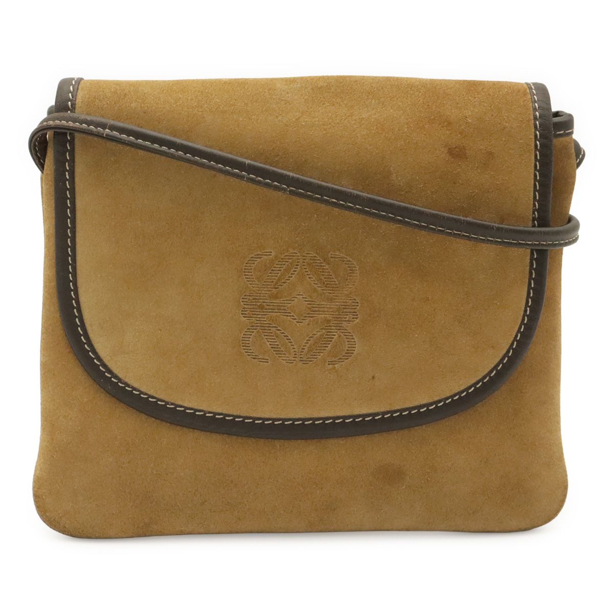 Loewe Vintage Anagram Shoulder Bag Pochette Crossbody Suede Leather Light Khaki