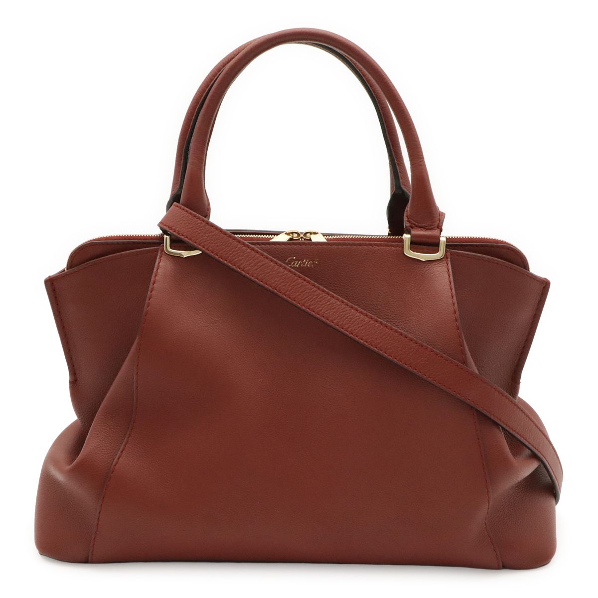 Cartier C de Cartier 2-Way Shoulder Bag Crossbody Leather Bordeaux Gold
