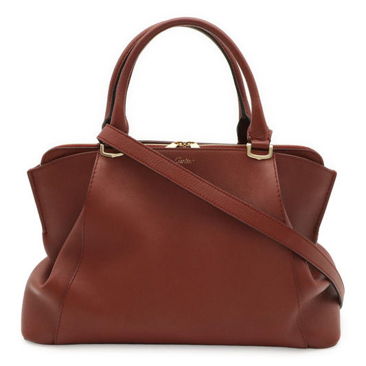 Cartier C de Cartier 2-Way Shoulder Bag Crossbody Leather Bordeaux Gold
