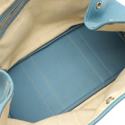 Hermes Garden Party PM Tote Shoulder Bag Negonda Leather Blue Jean Light Silver — view 8