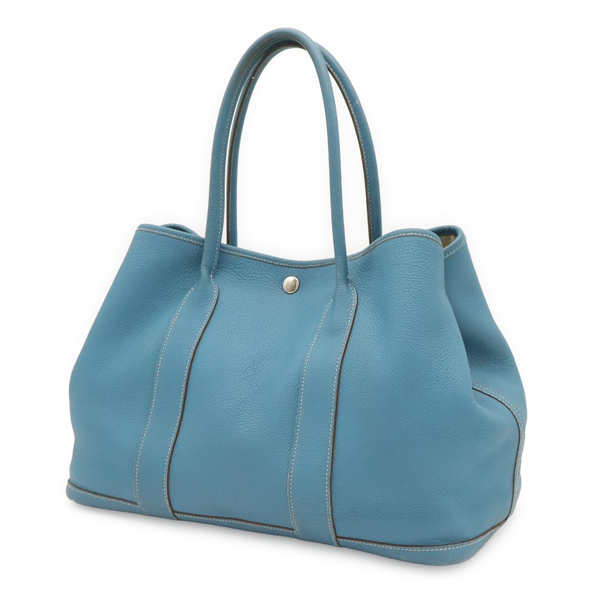 Hermes Garden Party PM Tote Shoulder Bag Negonda Leather Blue Jean Light Silver — view 2