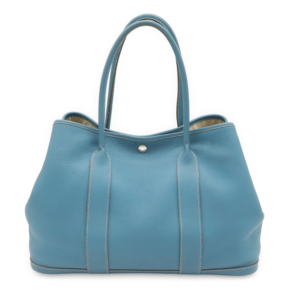 Hermes Garden Party PM Tote Shoulder Bag Negonda Leather Blue Jean Light Silver