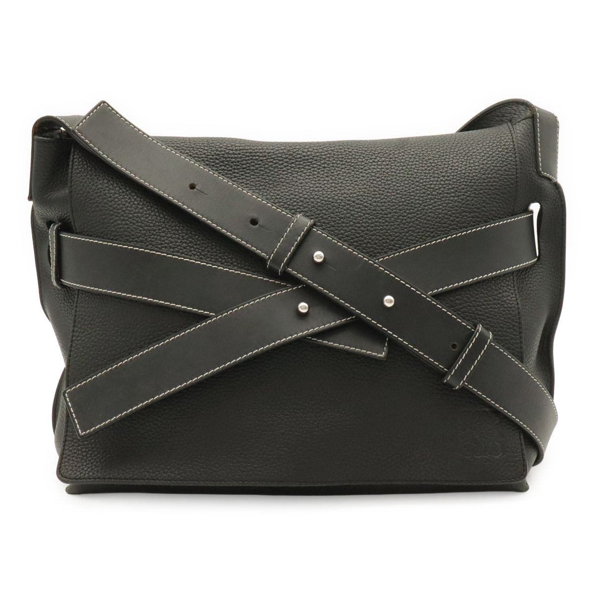 Loewe Anagram Belt Collection Messenger Shoulder Bag Leather Black Silver