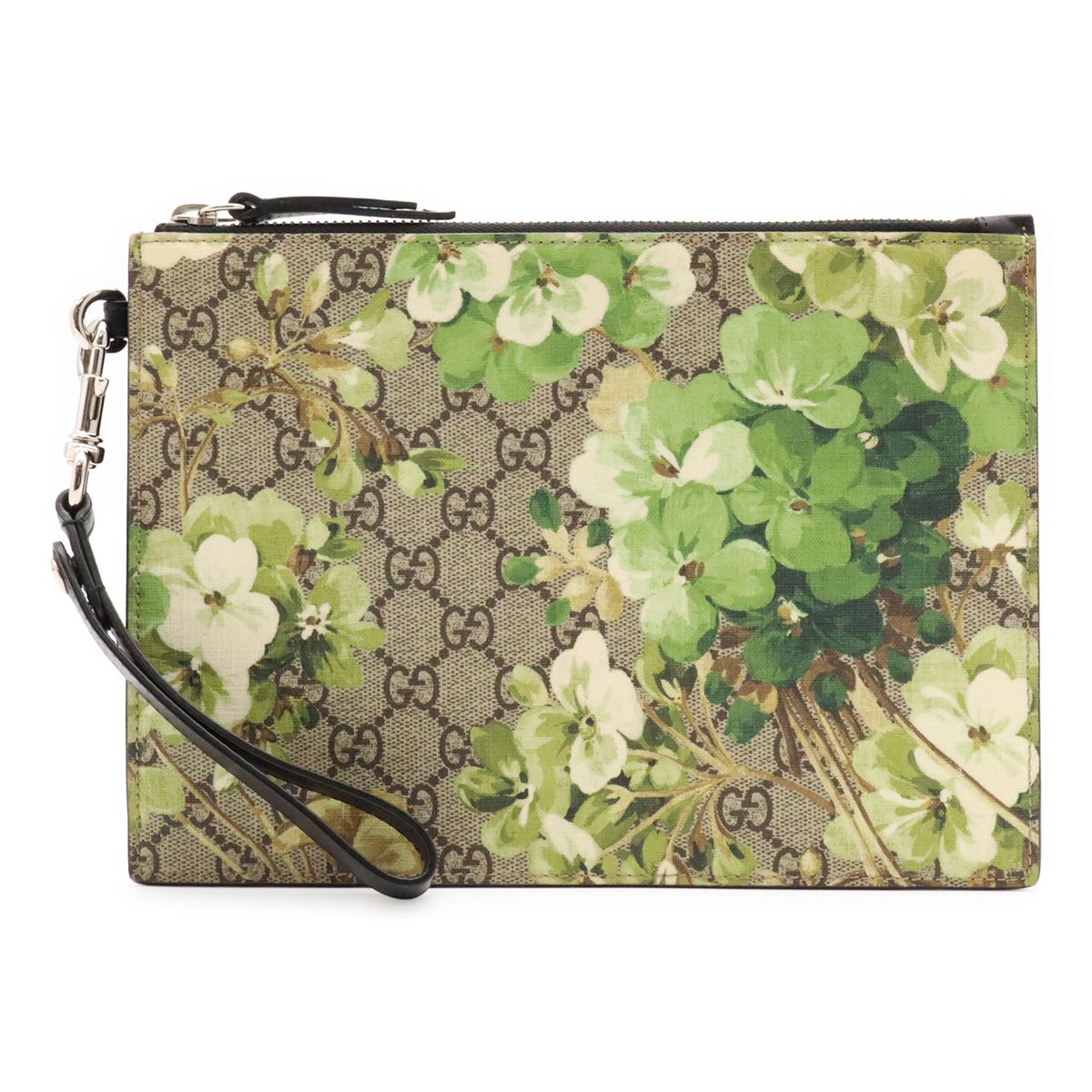 Gucci GG Blooms Supreme Clutch Flower Floral Pattern Leather Khaki Beige Green