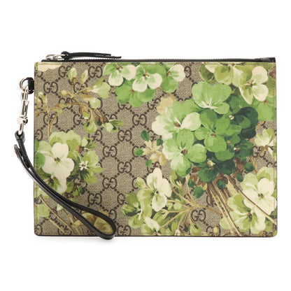 Gucci GG Blooms Supreme Clutch Flower Floral Pattern Leather Khaki Beige Green