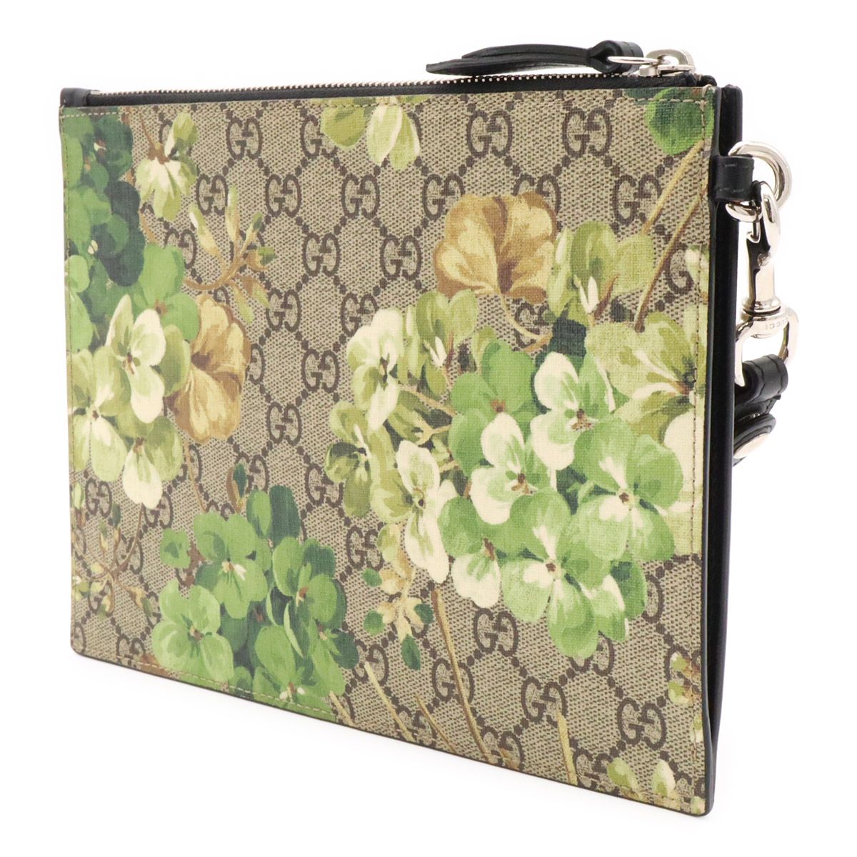 Gucci GG Blooms Supreme Clutch Flower Floral Pattern Leather Khaki Beige Green — view 2