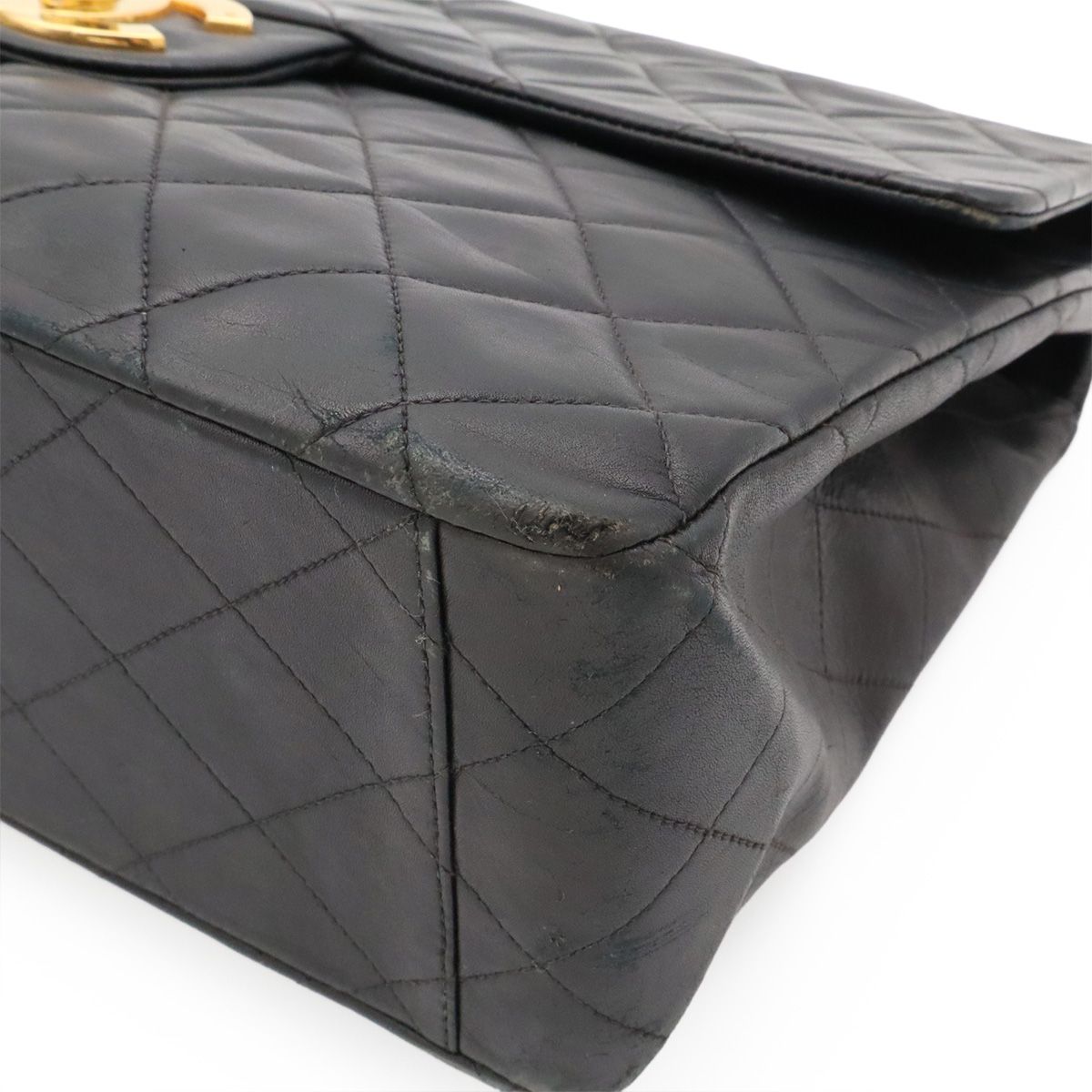 Chanel Maxi Quilted CC Logo Chain Shoulder Bag 2-Way Leather Black Gold — view 3