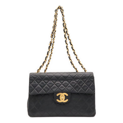 Chanel Maxi Quilted CC Logo Chain Shoulder Bag 2-Way Leather Black Gold