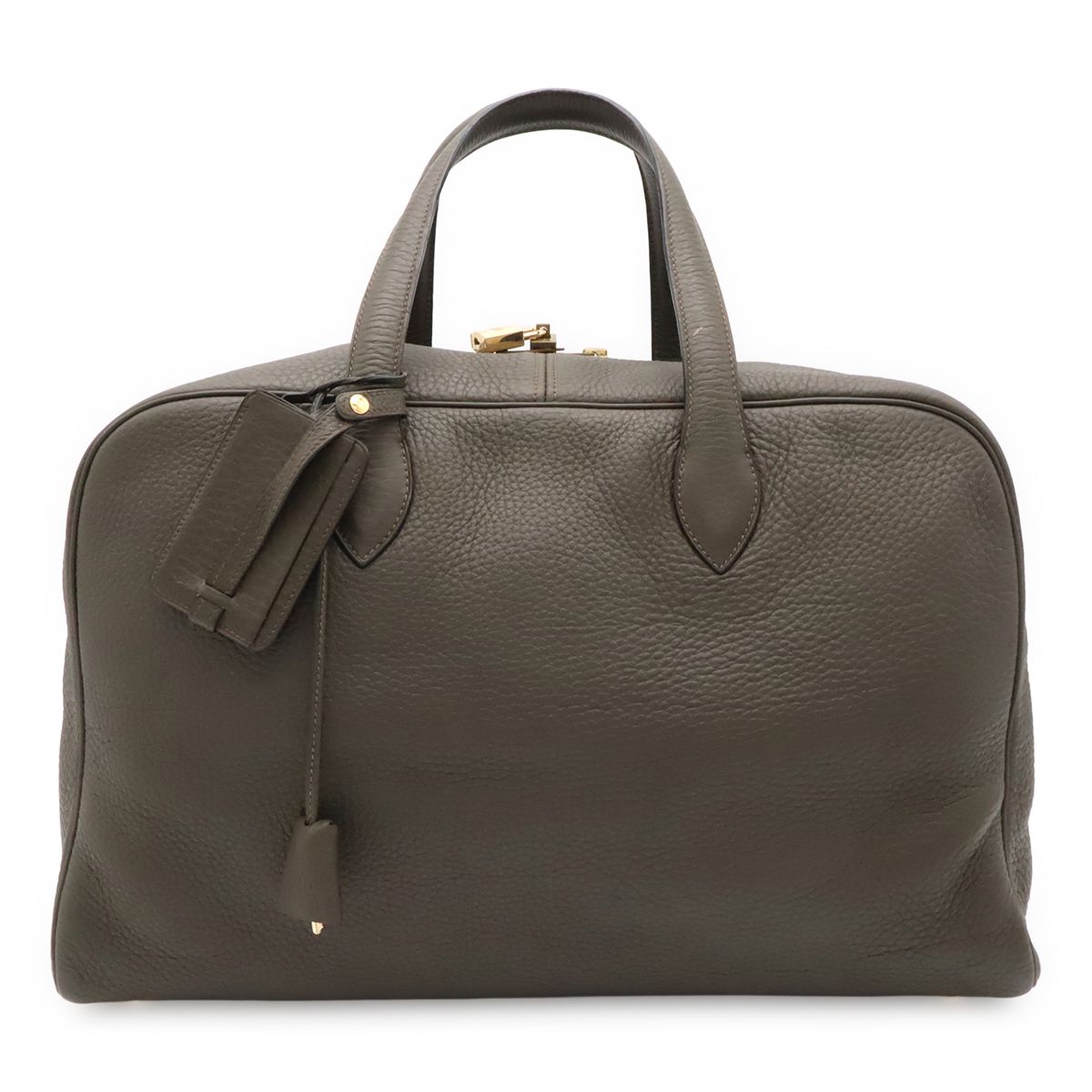 Hermes Victoria 43 Boston Bag Purse Taurillon Clemence Leather Dark Olive