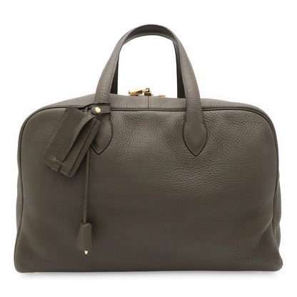 Hermes Victoria 43 Boston Bag Purse Taurillon Clemence Leather Dark Olive