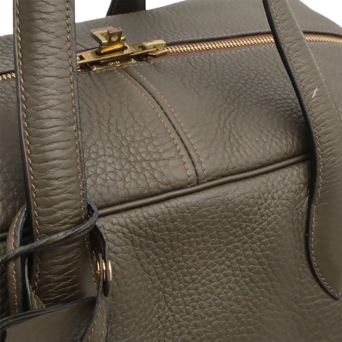 Hermes Victoria 43 Boston Bag Purse Taurillon Clemence Leather Dark Olive — view 7