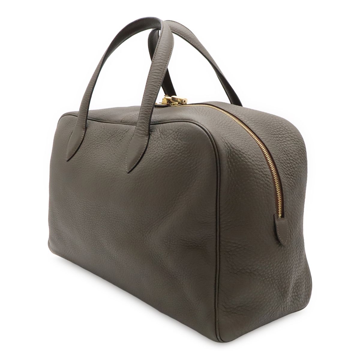 Hermes Victoria 43 Boston Bag Purse Taurillon Clemence Leather Dark Olive — view 2