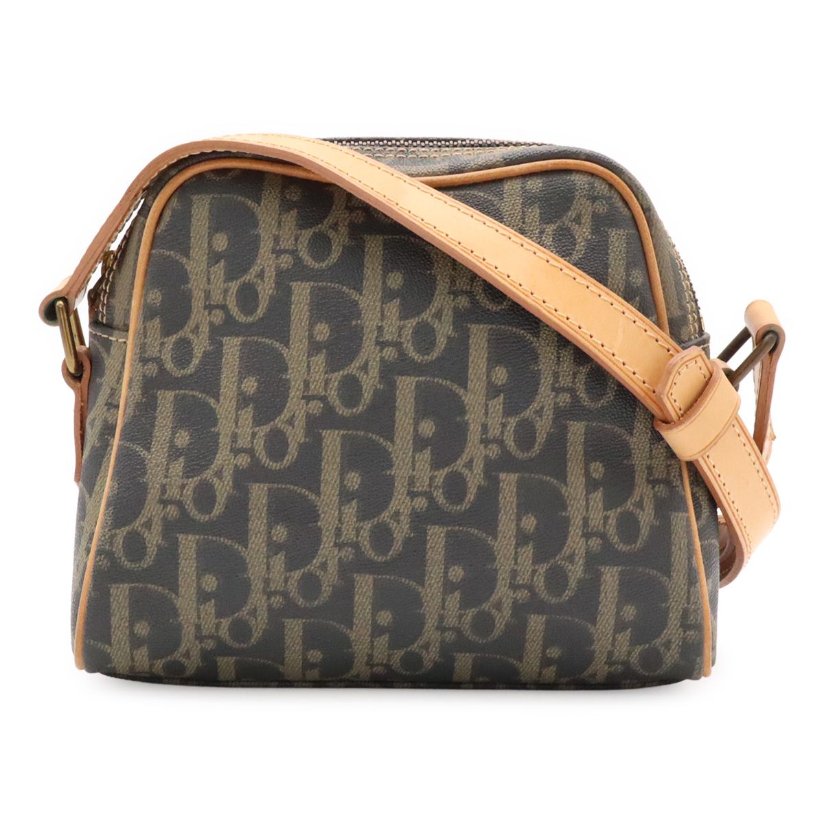 Dior Trotter Shoulder Bag Pochette Crossbody Leather Charcoal Gray Beige