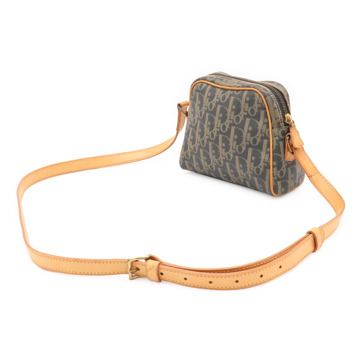 Dior Trotter Shoulder Bag Pochette Crossbody Leather Charcoal Gray Beige — view 2