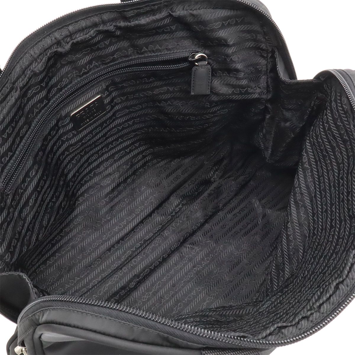 Prada Triangle Logo Business Briefcase Tote Bag Nylon Leather Black Silver — view 6