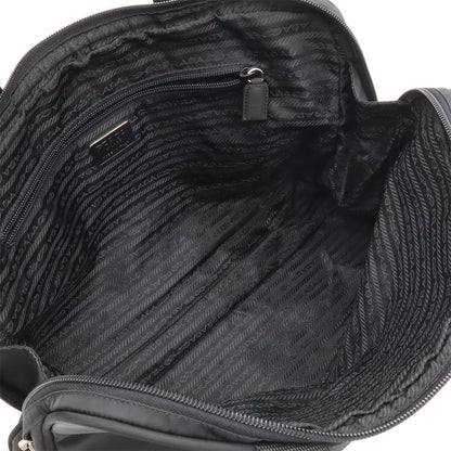 Prada Triangle Logo Business Briefcase Tote Bag Nylon Leather Black Silver — view 6