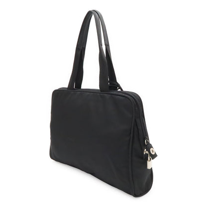 Prada Triangle Logo Business Briefcase Tote Bag Nylon Leather Black Silver — view 2