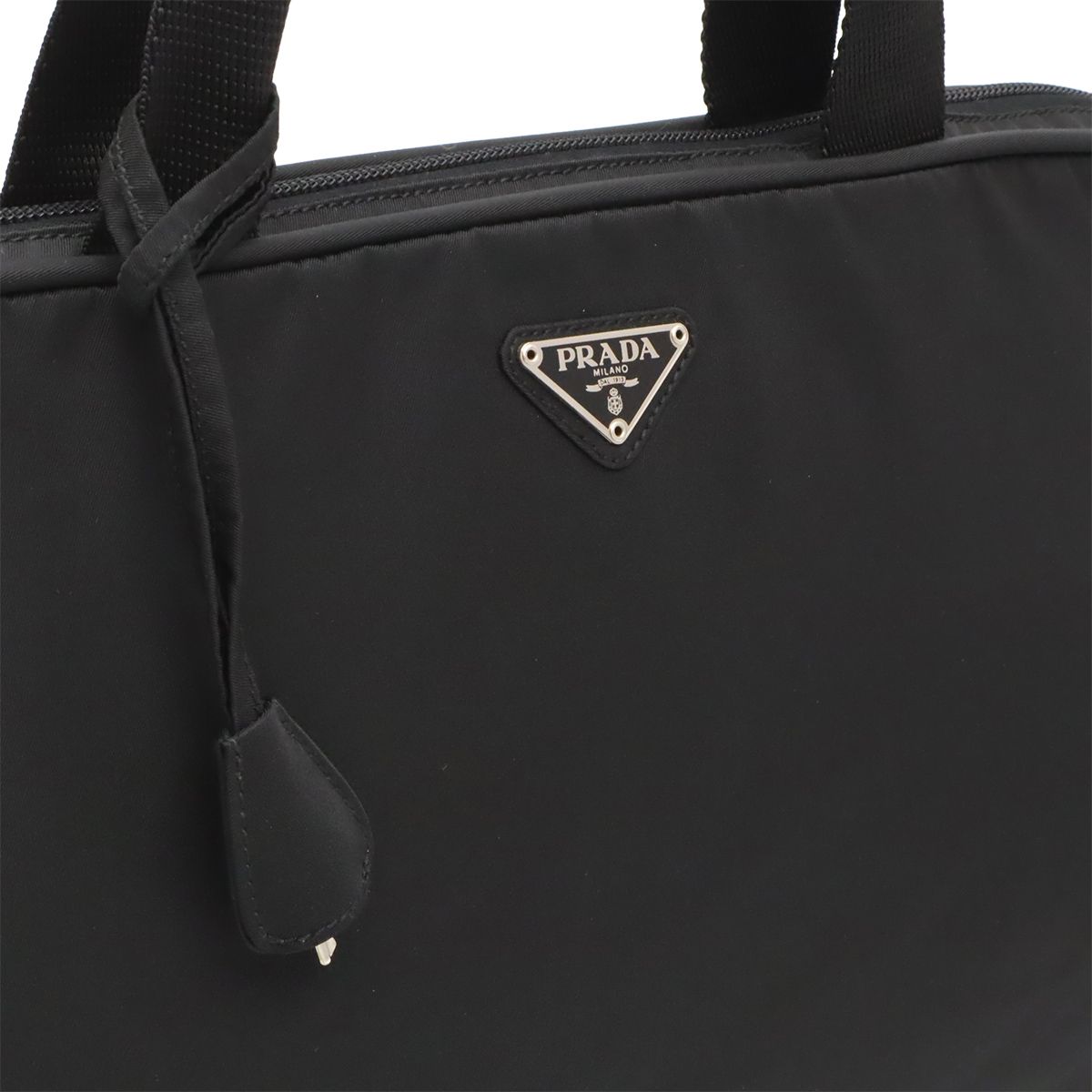 Prada Triangle Logo Business Briefcase Tote Bag Nylon Leather Black Silver — view 8