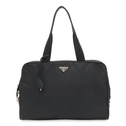 Prada Triangle Logo Business Briefcase Tote Bag Nylon Leather Black Silver