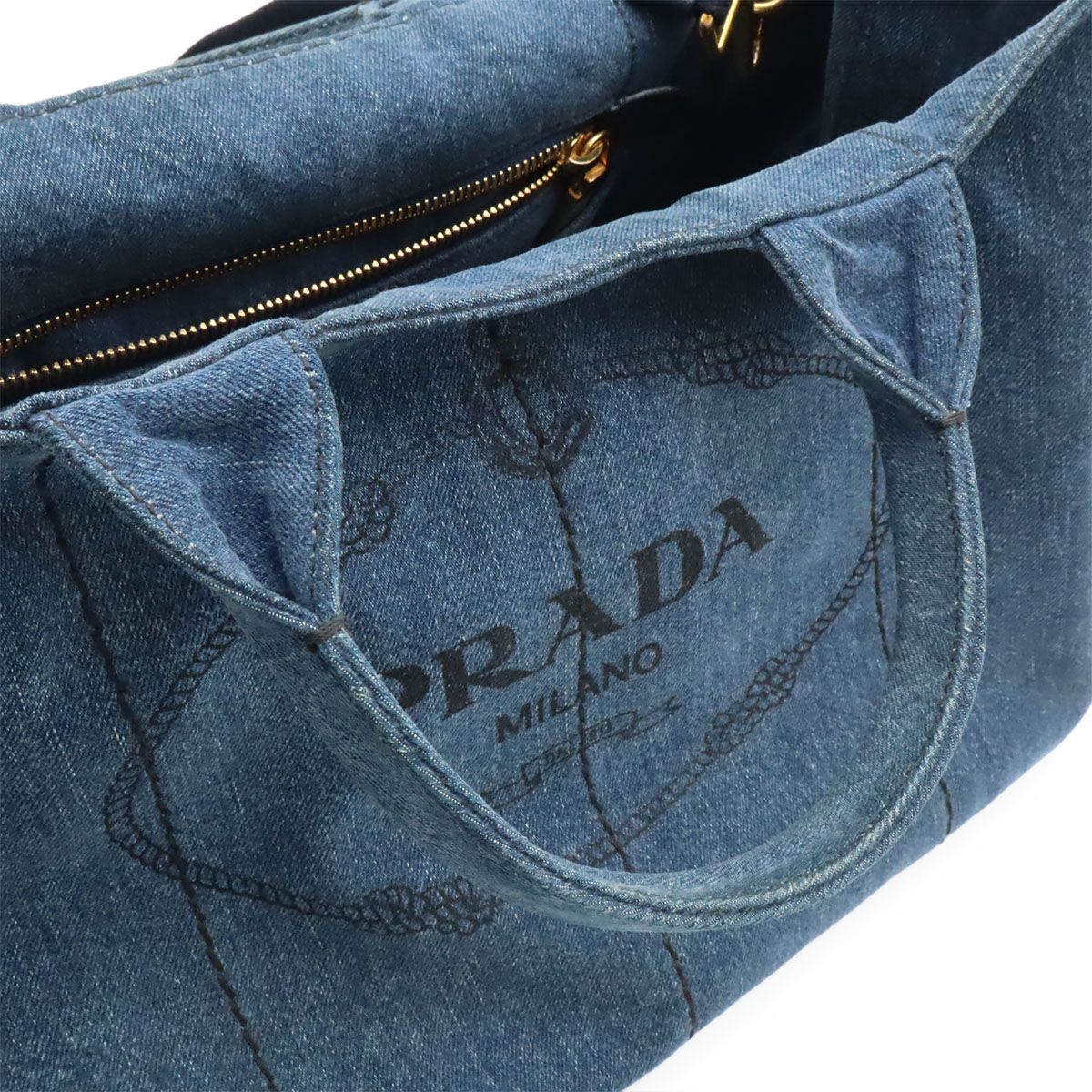 Prada Canapa Tote 2-Way Shoulder Bag Crossbody Denim Blue Gold — view 7