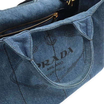 Prada Canapa Tote 2-Way Shoulder Bag Crossbody Denim Blue Gold — view 7