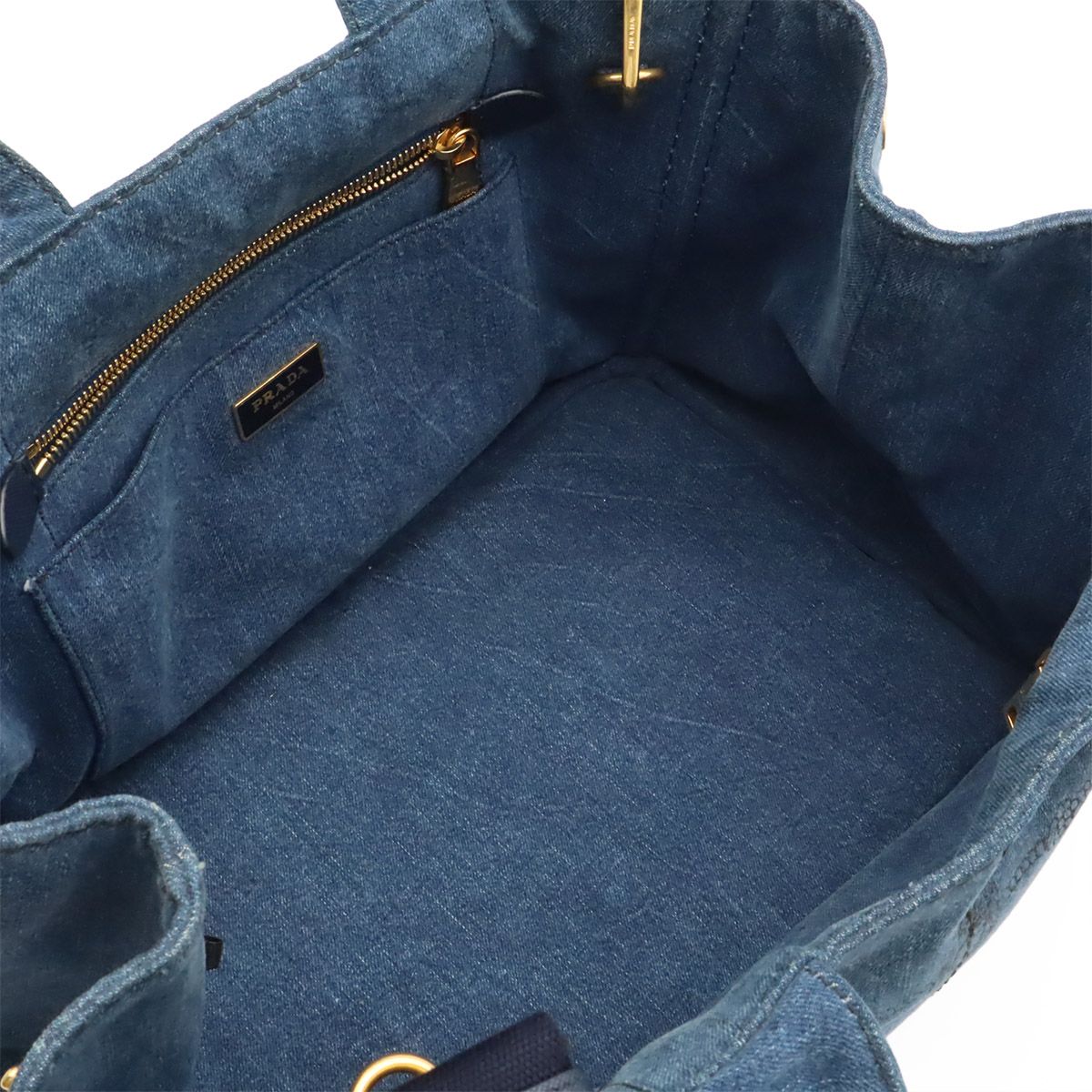 Prada Canapa Tote 2-Way Shoulder Bag Crossbody Denim Blue Gold — view 5