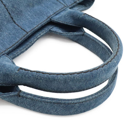 Prada Canapa Tote 2-Way Shoulder Bag Crossbody Denim Blue Gold — view 4