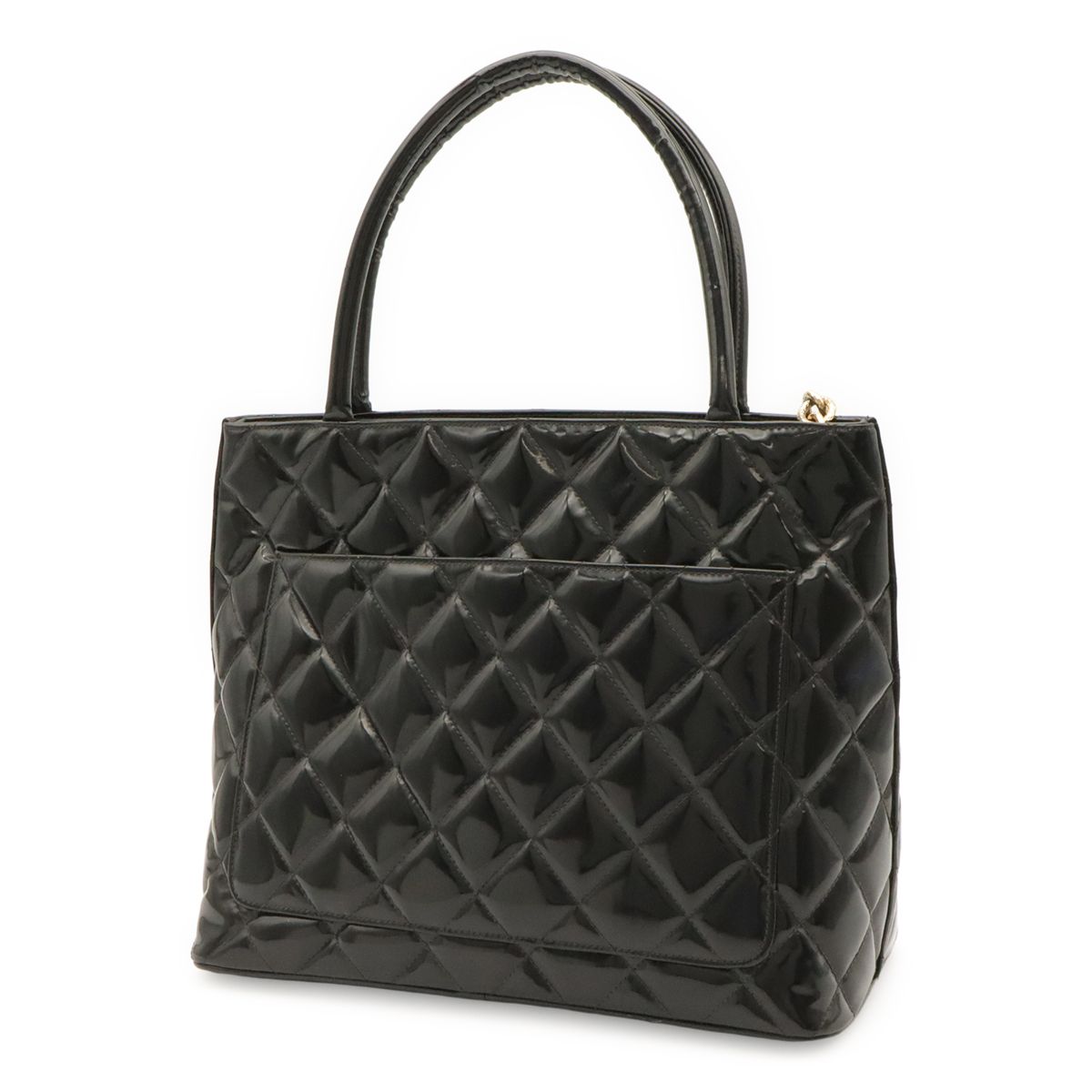 Chanel Quilted CC Logo Reissue Tote Shoulder Bag Patent Patent Leather Black — view 2