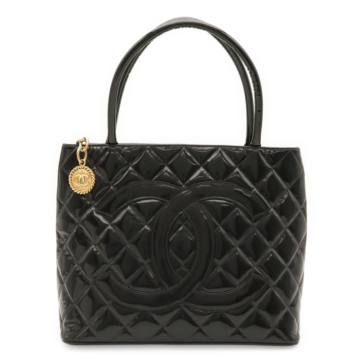 Chanel Quilted CC Logo Reissue Tote Shoulder Bag Patent Patent Leather Black